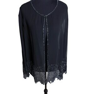 J Kara New York Sheer Beaded Black Evening Jacket Cardigan Sz XL Formal Holiday